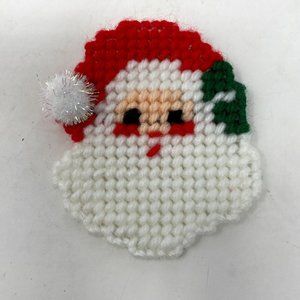 Vintage Handmade Santa Plastic Canvas Pin